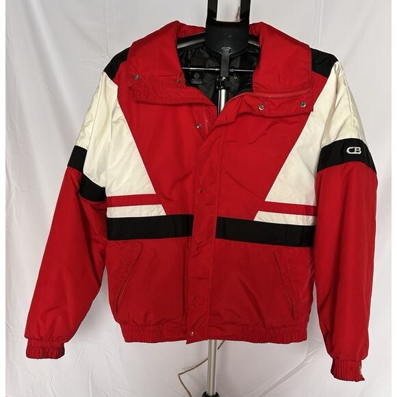 Vintage CB Sports Thinsulate Jacket Mens medium Full Zip/Button -Red Black White - Picture 1 of 15
